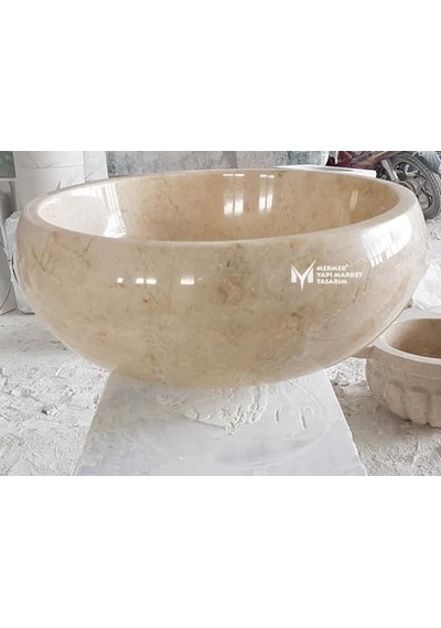 Bej Mermer Oval Kase Lavabo