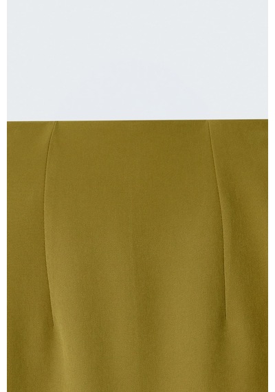 Sateen Düz Kalem Etek - Yağ Yeşili-137385