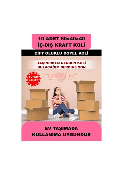 10 Adet 60x40x40 Ev Taşıma Kolisi, Çeyiz Kolisi, Boş Koli, Çift Oluklu Ksssk Dopel