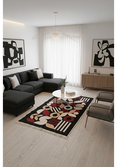 Modern Bohem Desenli Makinede Yıkanabilir Çift Taraflı Günlük Kullanıma Uygun Kilim Renkli