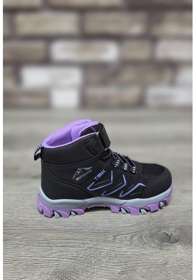 Rahat Konforlu Taban Outdoor Spor Cırtlı Çocuk Botu Siyah - Lila