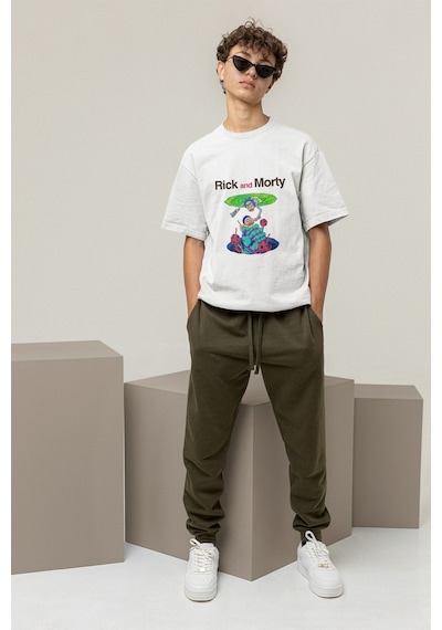 Noıssey Rick And Morty Tasarımlı Unisex Oversize Beyaz T-shirt