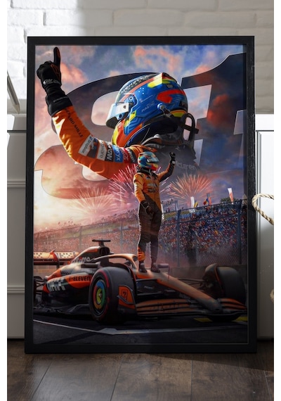 Lando Norris Siyah Ahşap Çerçeveli Poster, Dekoratif Formula 1 Duvar Tablosu