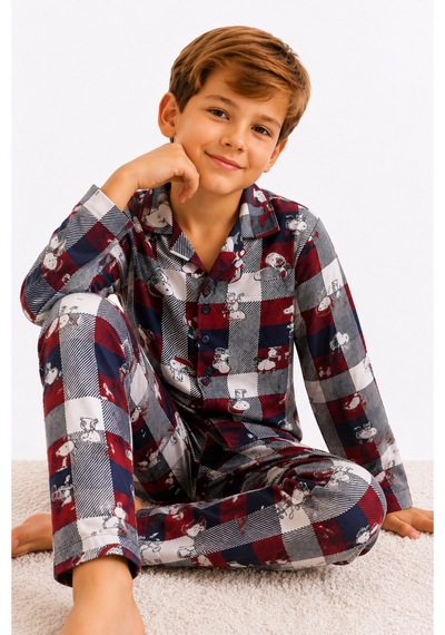 Free Beka Erkek Çocuk Önden Düğmeli Kareli Ve Karakter Desenli Uzun Kollu Pijama Takımı Kırmızı Free Beka Erkek Çocuk Önden Düğmeli Kareli Ve Karakter Desenli Uzun Kollu Pijama Takımı Kırmızı