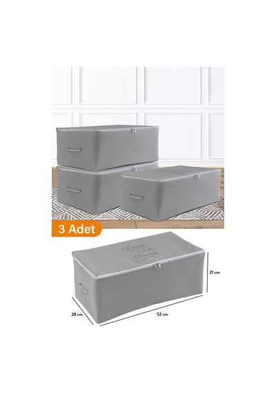 3 Adet - Küçük Boy Baskı Detaylı Antrasit Hurç 52 X 28 X 21 Cm Tela 55 X 28 Gri Tr Diğer