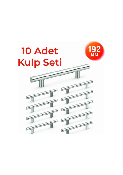 192 Mm Metal Mobilya Kulpu Mutfak Dolap Çekmece Kulpu, Modern Dekoratif Kulp Seti 10 Adet Inox
