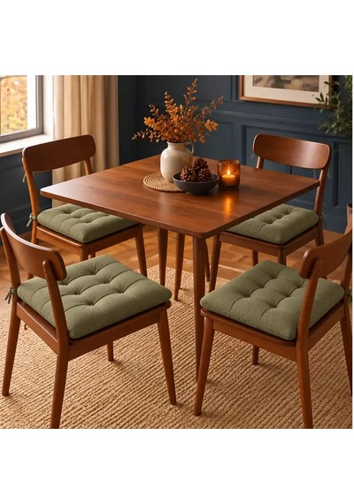 4 Lü Kapitone Bağcıklı Sandalye Minderi 40 40 3 Cm Haki 40 40 3 Cm 4 Adet
