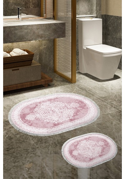 Alanur Trend Kaymaz Taban Oval Saçaklı Dijital Banyo Takımı pudra