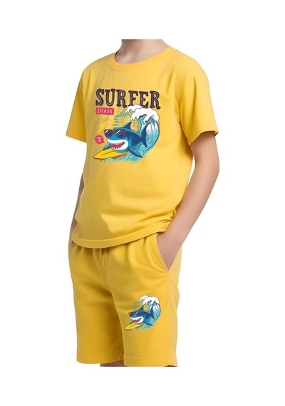 Fyk Kids Erkek Çocuk Tişört-kapri Surfer Baskılı Alt-üst Takım Sarı