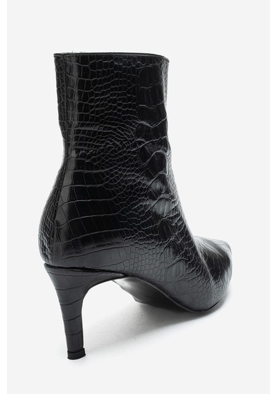 Luvishoes Luvi Shoes Noya Siyah Baskı Sivri Burun Kadın İnce Topuklu Bot Siyah Kroko