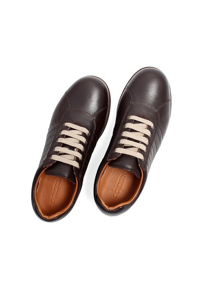 Erkek Koyu Kahverengi Bağcıklı Deri Sneaker