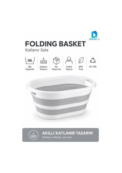 Katlanır Sele 35 Lt Ev Dolap Banyo Düzenleyici Organizer Beyaz-gri