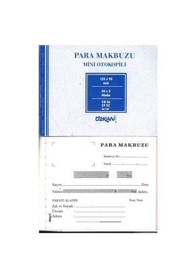 Özkan Mini (Cep) Para Makbuzu Otokopili 50 x 2 Nüsha 12'li