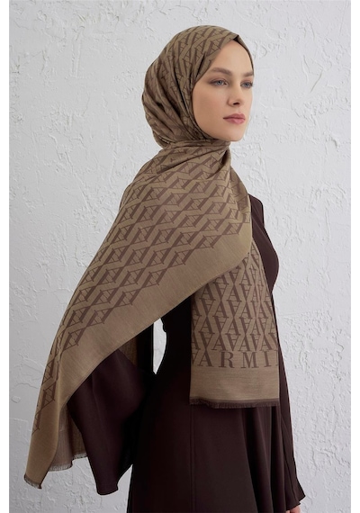 Armine Monogram Desen Edition Şal Sütlü Kahve