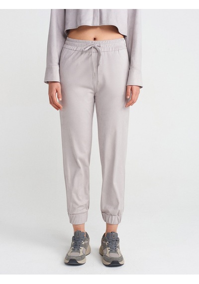 Dilvin 71594 Manşetli Jogger Süet Pantolon Gri