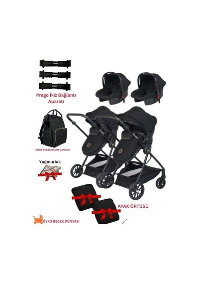 Öykü Bebek Dunyasi Ayrılıp Birleşebilen Travel Sistem Ikiz Bebek Arabası 2 Adet Yağmurluk Ve Ayak Örtüsü