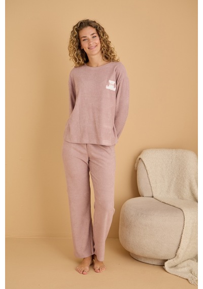 Siyah İnci Havlu Kumaş Örme Pijama Takım25226007 Vizon