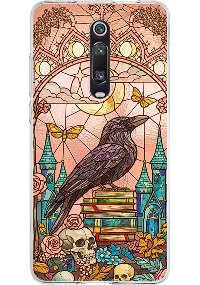 Printify Xiaomi Mi 9t İle Uyumlu Vitray Bilge Kuzgun Tasarımlı Şeffaf Silikon Kılıf Şeffaf