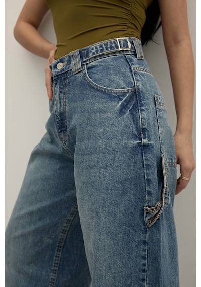 Tint Blue Premium Yıkamalı Kemerli Baggy Jeans Mide Blue Tint Blue Premium Yıkamalı Kemerli Baggy Jeans Mide Blue