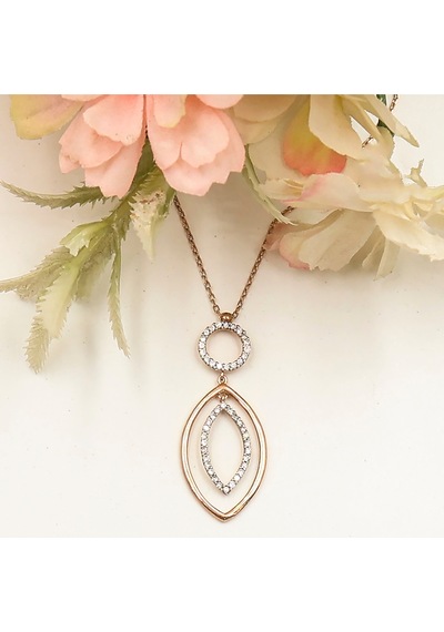 Yuvarlak Ucunda Oval Sallantılı Kolye Rose - Gold -  Gümüş
