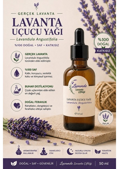 Lavande Lavanta Çiftliği Lavanta Yağı L.Angustifolia Cam Damlalıklı 50 ML