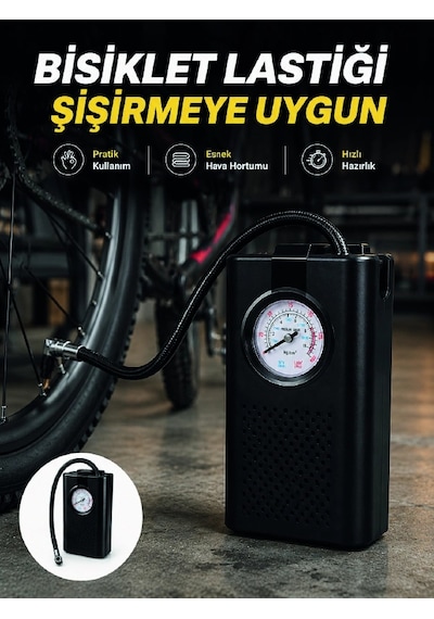 Mey İthalat Analog Manometreli Kompakt Araç Hava Pompası Lastik Şişirme Cihazı -