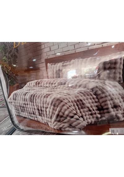 Merinos Diamond Kürk Bubble Desen Comforter Set, Çift Kişilik Yorgan Seti 220x240 Gri - Beyaz
