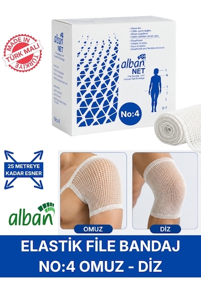 Elastik File Bandaj, No:4 Omuz Ve Diz, Esnetince 25m'ye Kadar Uzayan Tübüler Net Bandaj