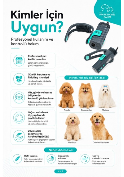 Artero Boyun Askılı Kedi Köpek Kurutma Ve Fön Makinesi Profesyonel Pet Kuaför Antrasit