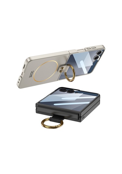 Galaxy Uyumlu Z Flip 7 Kılıf M-safe Şarj Özellikli Pazarplus Kıpta Yüzüklü Flip Sert Kılıf Gri