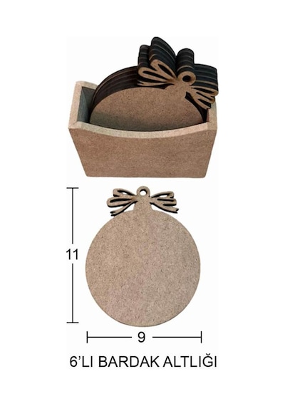 Ahşap Kurdela Bardak Altlığı 11x9cm L390 Ahşap