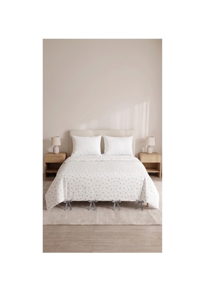 %100 Pamuk Gri Kalpli 4 Bağcıklı Yorgan Kılıfı 220x200 Cm Çift Kişilik Kalp Desenli Nevresim Gri - 927992216 Gri