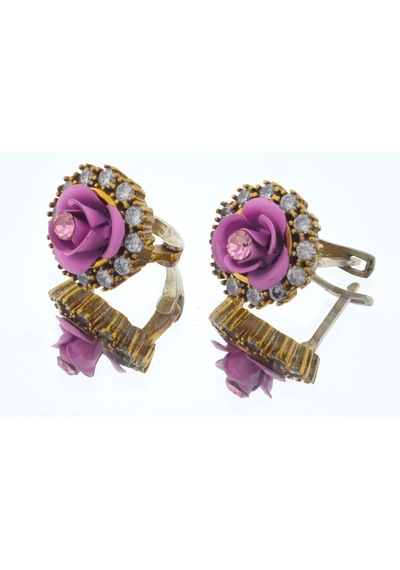 El İşçiliği Pembe Gül Detaylı Vintage Stil Gümüş Ve Bronz Yüzük Küpe Otantik Takı Seti Mod113 Gümüş
