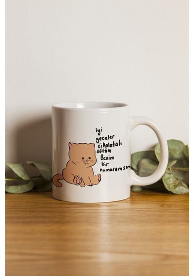 Ikra Medya - Kedi - Benim Bir Numaramsın Motto Kupa Bardak- Makinede Yıkanabilir Beyaz