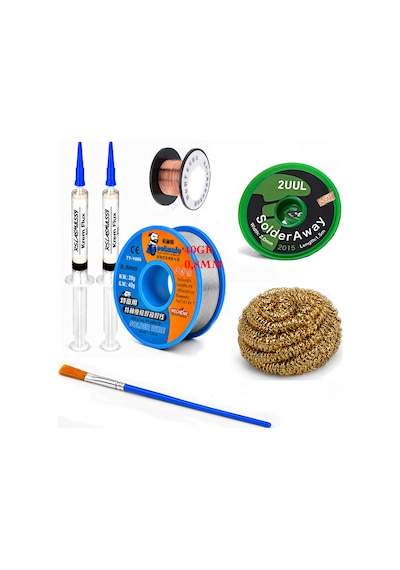 Lehim Seti 0,8 Mm 40 Gr Lehim Teli Flux 2uul-2015 Lehim Emme Ve Yol Çekme Teli Temizleme Set St499