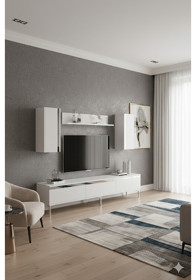 Tvr1898bs - Anka Tvr180 Tv Ünitesi Takım , Tv Sehpası Beyaz-sılver 180cm