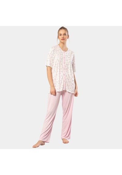 Türen Empirme Düğmeli Battal Kısa Kollu Pijama Takım 3370/pembe 001