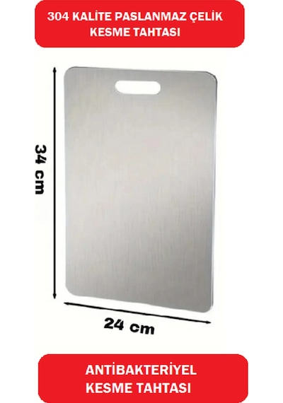 Paslanmaz Çelik Antibakteriyel Kesme Tahtası 23x34 cm
