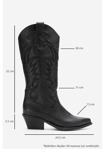 Luvishoes Matıas Siyah Cilt Hakiki Deri Kadın Nakışlı Western Çizme Siyah