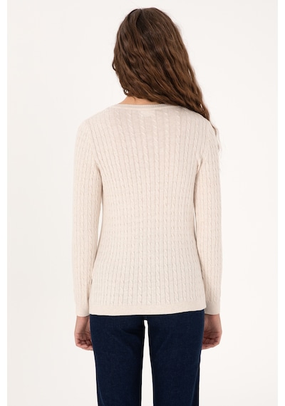 U.S. Polo Assn. Kadın Krem Melanj V Yaka Basic Kazak 50313625-VR159