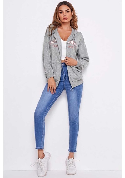 Mad Girls Gri Kapüşonlu Sweatshirt Mg804