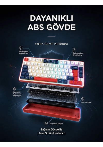 Clicky 75 Beyaz/lacivert/kırmızı Mekanik Hisli Rgb Q Membrane Oyuncu Klavyesi