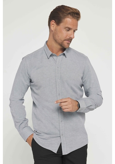 Tudors Modern Slim Fit Pamuklu Kolay Ütü Armürlü Erkek Gömlek-31489 Gri