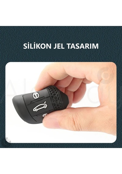 Peugeot 208 301 307 308 508 2008 3008 Partner Van Desenli Silikon Anahtar Kılıfı Kırmızı-siyah