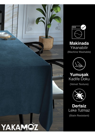 Güvercin Mavisi Kadife Dokulu Masa Örtüsü Dertsiz Velvet Touch Serisi Güvercin Mavisi