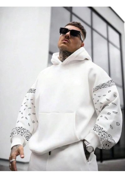Altamira Erkek Kahverengi Kol Desenli Oversize Kapşonlu Sweatshirt 001