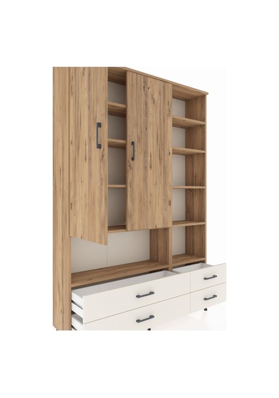 Arges Dolap 10 Raflı 4 Çekmeceli 2 Kapaklı 132x30x195 Çam-çam... Çam