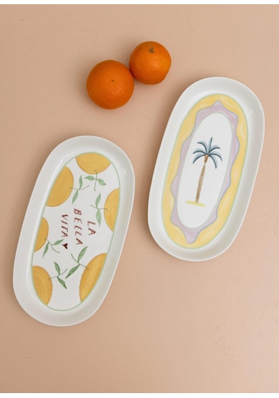 The Mia Itl0018 Italian Summer Oval Servis Tabağı 2li 23 Cm Krem
