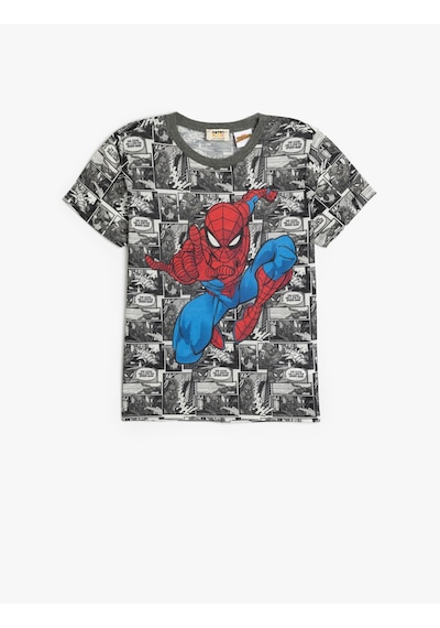 Koton Tişört Spiderman Baskılı Lisanslı Kısa Kollu Bisiklet Yaka Siyah Desenli 5skb10197tk Siyah