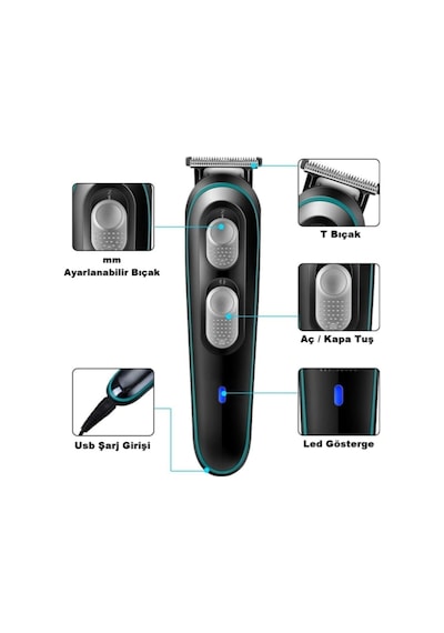 Calido V-055 Galaxy X Power Şarjlı Traş Makinesi Saç Sakal Tıraş Makinası Erkek Bakım Seti